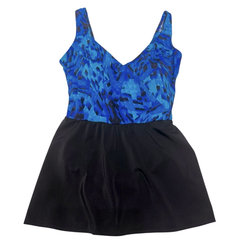 Longitude Swimdress, Black Blue Swim Dress, 12